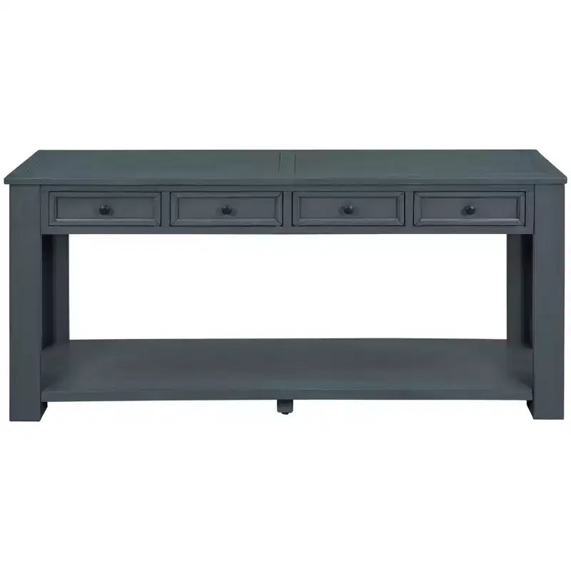Consolle rettangolare rustica in legno Whisen con 4 cassetti e ripiano inferiore