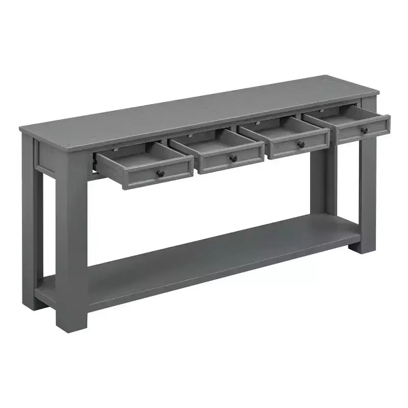 Consolle rettangolare rustica in legno Whisen con 4 cassetti e ripiano inferiore