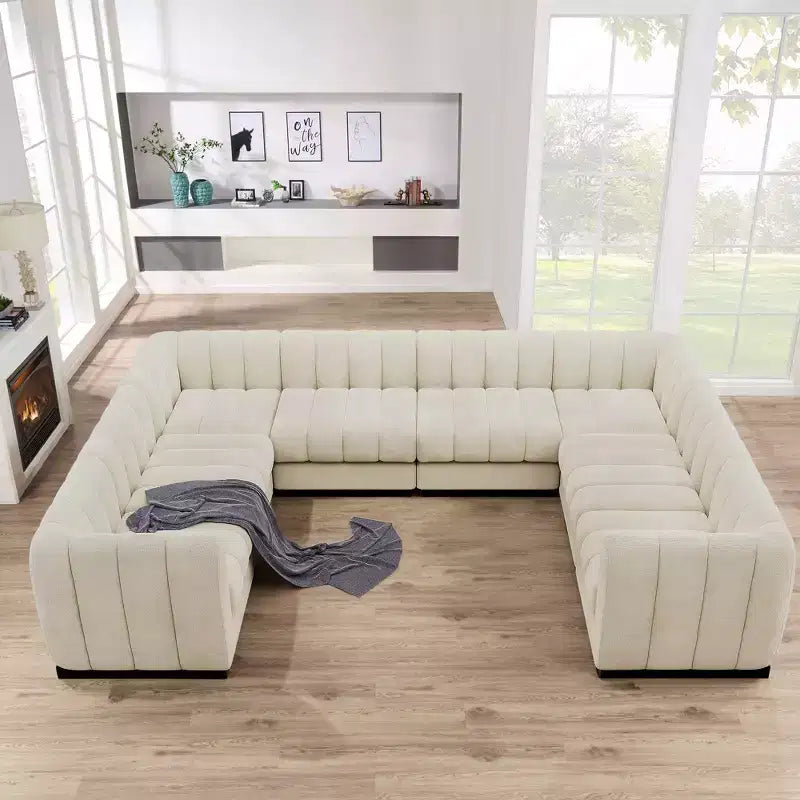 Divano componibile a sezione trasversale a U in ciniglia 192, set di divani modulari di grandi dimensioni a 8 posti per soggiorno e ufficio-Morden Fort