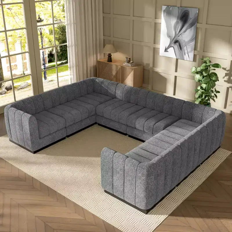 Divano componibile a sezione trasversale a U in ciniglia 192, set di divani modulari di grandi dimensioni a 8 posti per soggiorno e ufficio-Morden Fort