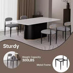 Set Sala da Pranzo Morden Fort Moderno Composto da Tavolo da Pranzo a 5 Pezzi in Finto Marmo con Sedie Senza Braccioli in Bouclé Grigie per Cucina