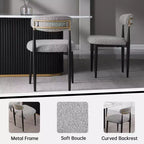 Set Sala da Pranzo Morden Fort Moderno Composto da Tavolo da Pranzo a 5 Pezzi in Finto Marmo con Sedie Senza Braccioli in Bouclé Grigie per Cucina