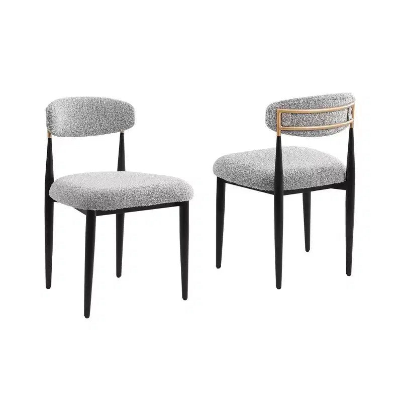 Set Sala da Pranzo Morden Fort Moderno Composto da Tavolo da Pranzo a 5 Pezzi in Finto Marmo con Sedie Senza Braccioli in Bouclé Grigie per Cucina