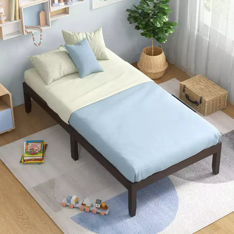 Costway Telaio Letto a Piattaforma in Legno 14 per Materasso Matrimoniale/Una Piazza e Mezza/Queen con Gambe in Legno di Caucciù e Contenitore Sotto il Letto Marrone