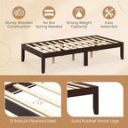 Costway Telaio Letto a Piattaforma in Legno 14 per Materasso Matrimoniale/Una Piazza e Mezza/Queen con Gambe in Legno di Caucciù e Contenitore Sotto il Letto Marrone