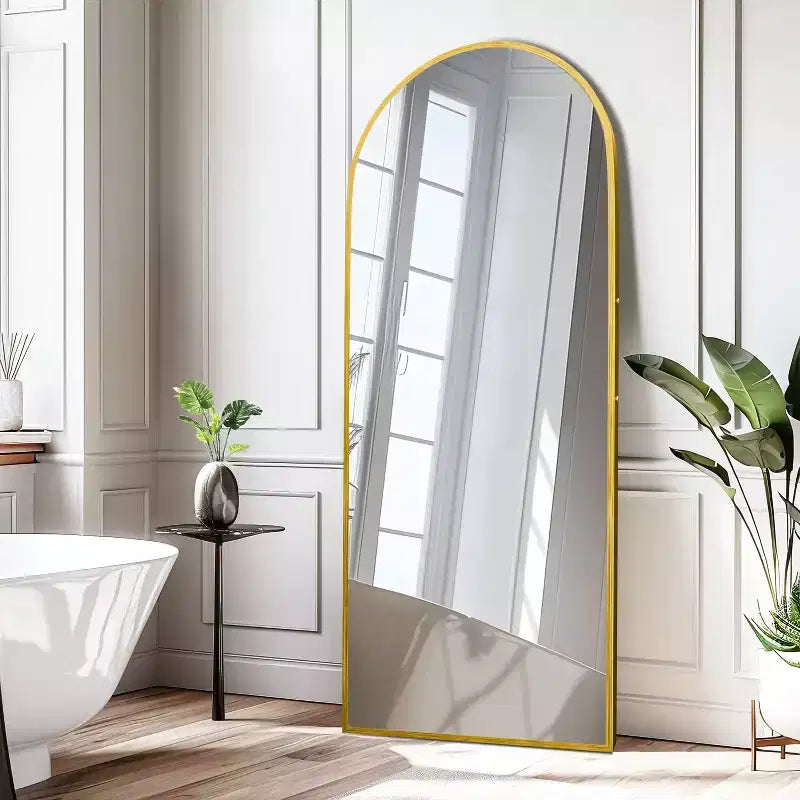 PexFix 38 pollici L. x 71 pollici A. Specchio a Figura Intera Curvo Autoportante, Specchio da Parete con Cornice in Metallo, Specchio Grande da Terra, Oro
