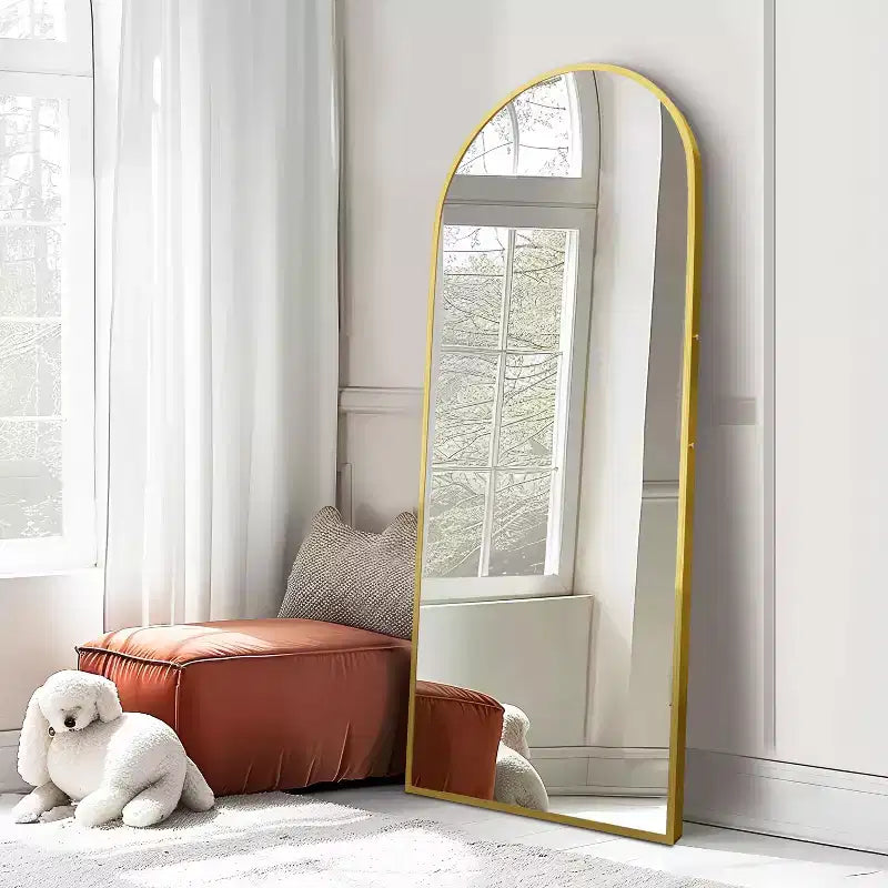 PexFix 38 pollici L. x 71 pollici A. Specchio a Figura Intera Curvo Autoportante, Specchio da Parete con Cornice in Metallo, Specchio Grande da Terra, Oro