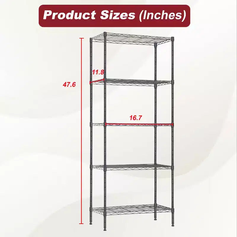 BestMassage Scaffale a 5 Ripiani in Metallo con Base Stabile per Organizzare Libri, Giocattoli, Vestiti e Utensili da Cucina in Casa, Garage e Ufficio