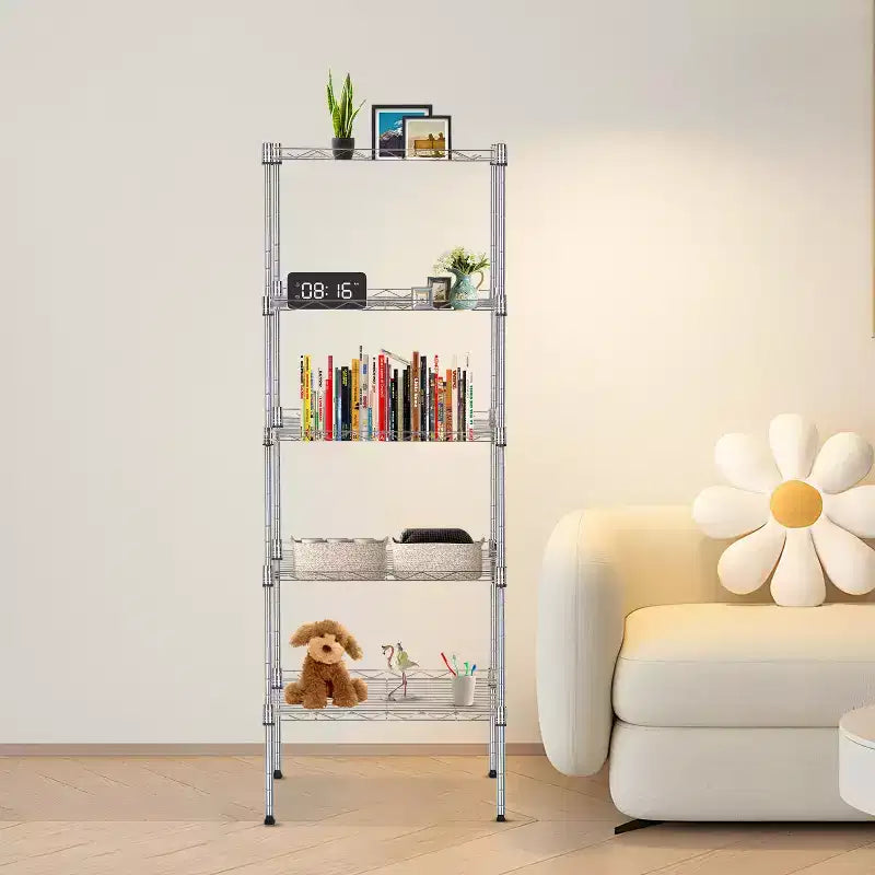BestMassage Scaffale a 5 Ripiani in Metallo con Base Stabile per Organizzare Libri, Giocattoli, Vestiti e Utensili da Cucina in Casa, Garage e Ufficio