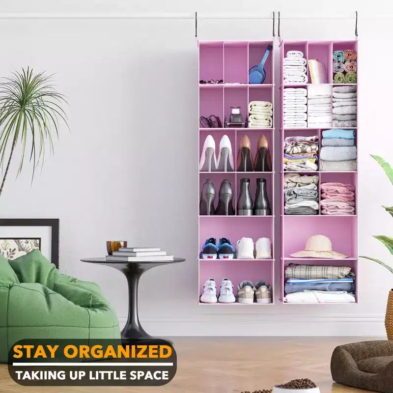 2 Pezzi Organizer Appeso per Armadio e Contenitore con Divisori, efficiente per riporre scarpe in armadi, guardaroba, camper e appendiabiti - SpaceAid