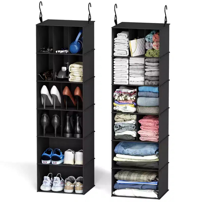 2 Pezzi Organizer Appeso per Armadio e Contenitore con Divisori, efficiente per riporre scarpe in armadi, guardaroba, camper e appendiabiti - SpaceAid