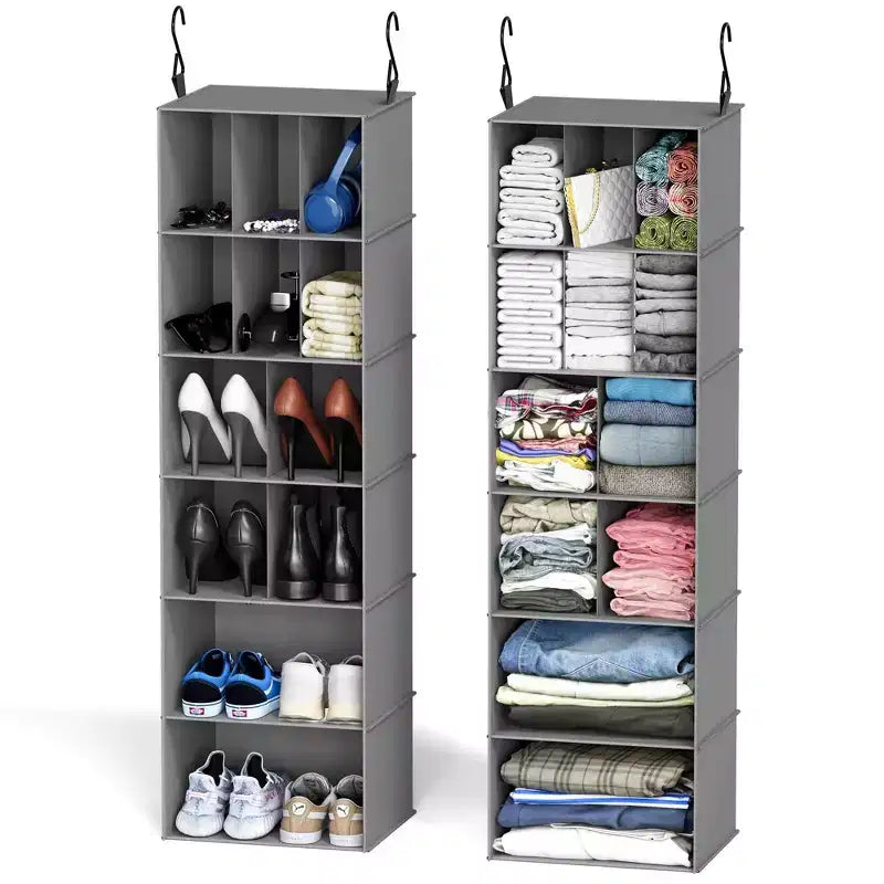 2 Pezzi Organizer Appeso per Armadio e Contenitore con Divisori, efficiente per riporre scarpe in armadi, guardaroba, camper e appendiabiti - SpaceAid