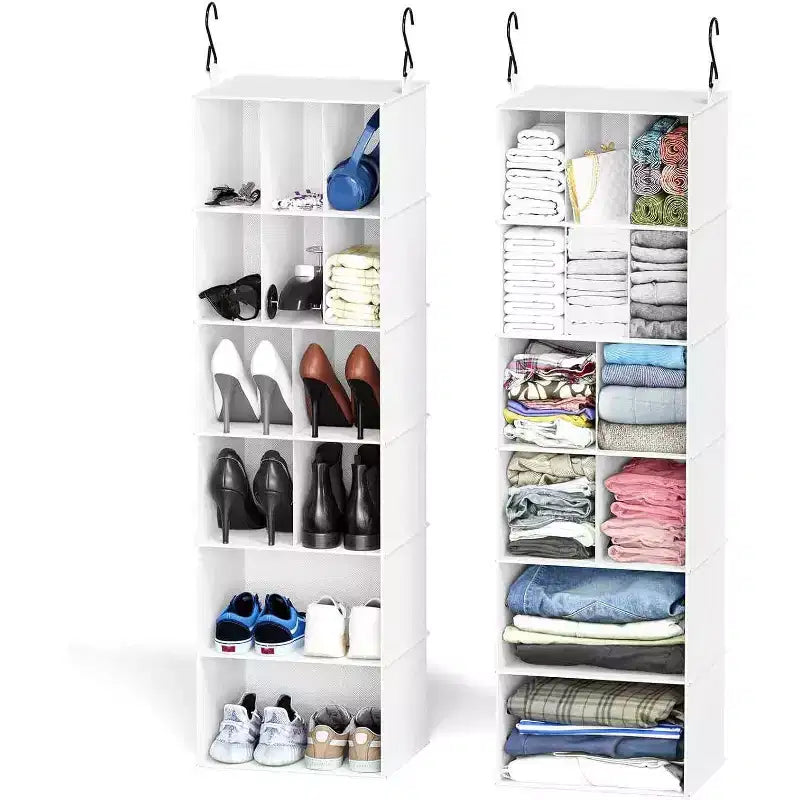2 Pezzi Organizer Appeso per Armadio e Contenitore con Divisori, efficiente per riporre scarpe in armadi, guardaroba, camper e appendiabiti - SpaceAid