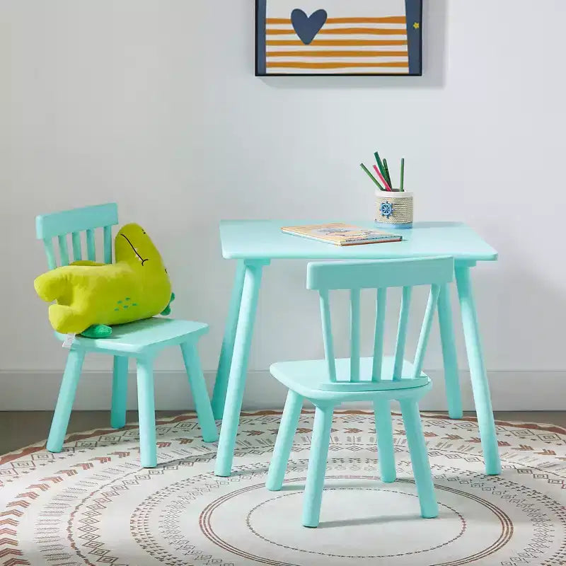 Set Tavolo e Sedie per Bambini VECELO, Tavolo Quadrato Design Windsor con 2 Sedie, Adatto per Gioco e Attività per Bambini, Verde