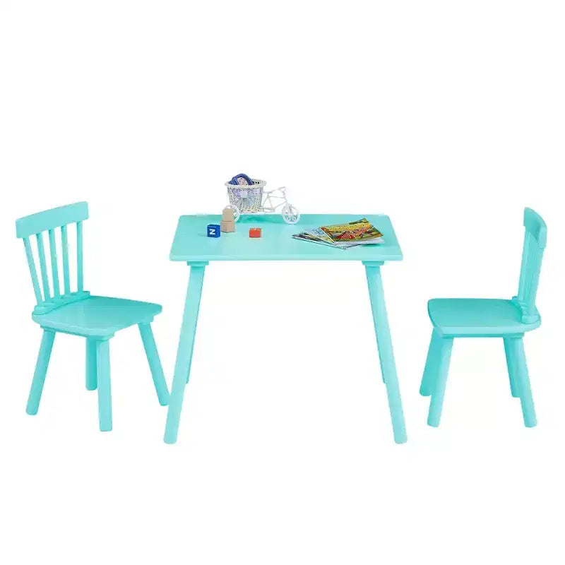 Set Tavolo e Sedie per Bambini VECELO, Tavolo Quadrato Design Windsor con 2 Sedie, Adatto per Gioco e Attività per Bambini, Verde