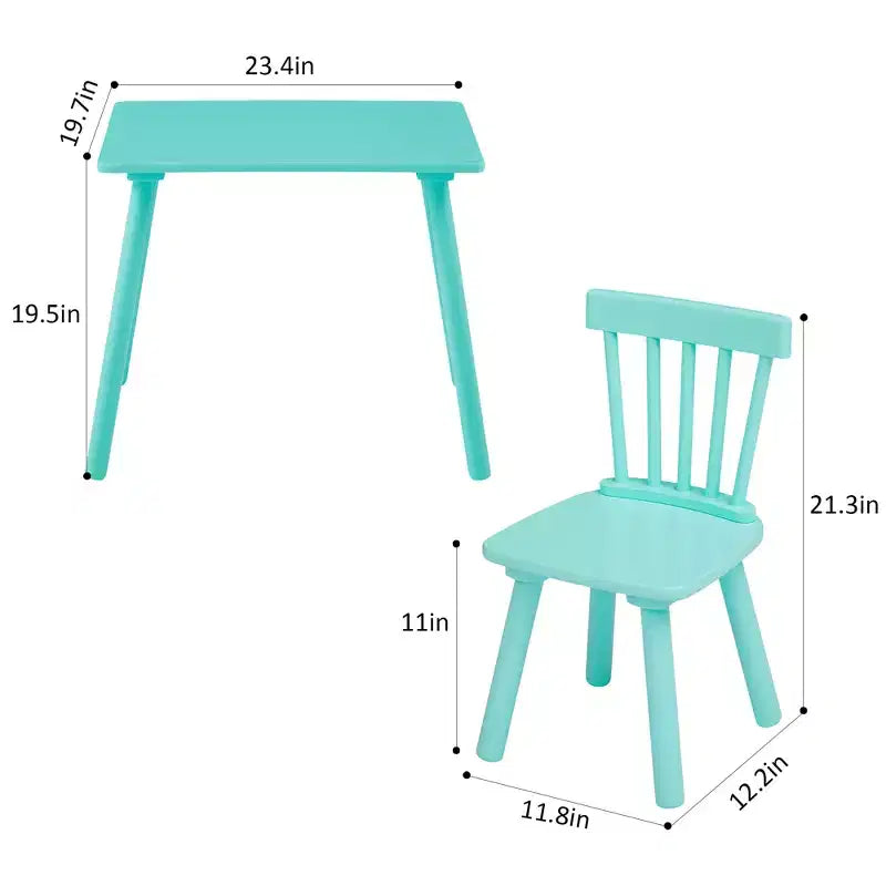 Set Tavolo e Sedie per Bambini VECELO, Tavolo Quadrato Design Windsor con 2 Sedie, Adatto per Gioco e Attività per Bambini, Verde