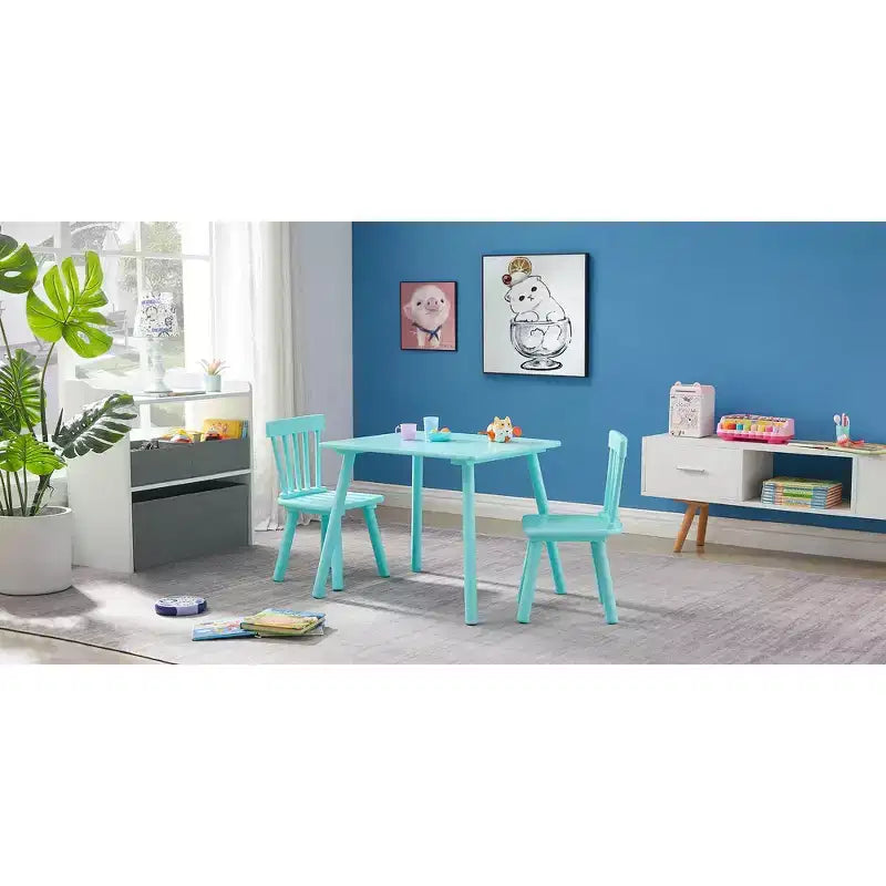 Set Tavolo e Sedie per Bambini VECELO, Tavolo Quadrato Design Windsor con 2 Sedie, Adatto per Gioco e Attività per Bambini, Verde