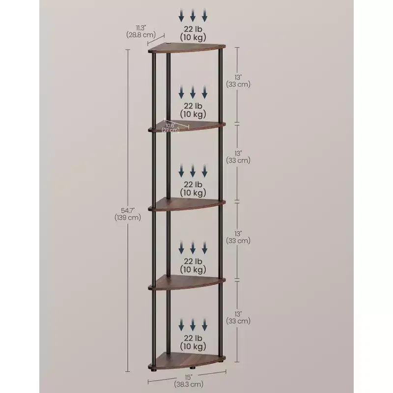 SONGMICS HOME Scaffale Angolare, Montaggio Rapidissimo Senza Attrezzi, Scaffale Angolare a 5 Ripiani, Scaffale a Colonna, 38 x 27 x 139 cm