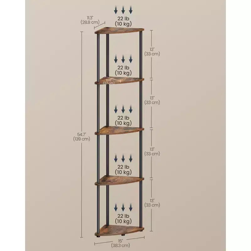 SONGMICS HOME Scaffale Angolare, Montaggio Rapidissimo Senza Attrezzi, Scaffale Angolare a 5 Ripiani, Scaffale a Colonna, 38 x 27 x 139 cm