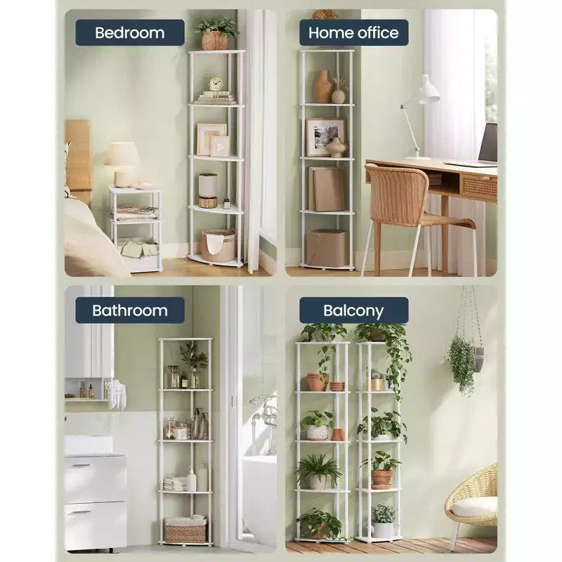 SONGMICS HOME Scaffale Angolare, Montaggio Rapidissimo Senza Attrezzi, Scaffale Angolare a 5 Ripiani, Scaffale a Colonna, 38 x 27 x 139 cm