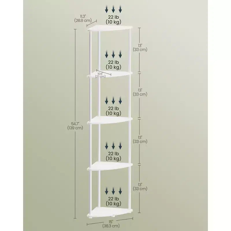 SONGMICS HOME Scaffale Angolare, Montaggio Rapidissimo Senza Attrezzi, Scaffale Angolare a 5 Ripiani, Scaffale a Colonna, 38 x 27 x 139 cm