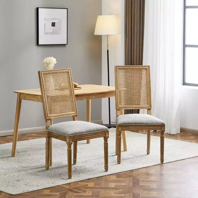 Christopher Knight Home Brownell Sedie da pranzo in legno e vimini imbottite in tessuto in stile country francese (set di 2)