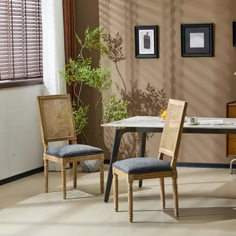 Christopher Knight Home Brownell Sedie da pranzo in legno e vimini imbottite in tessuto in stile country francese (set di 2)