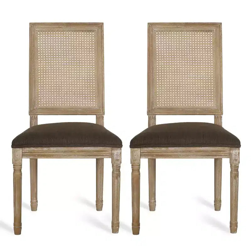 Christopher Knight Home Brownell Sedie da pranzo in legno e vimini imbottite in tessuto in stile country francese (set di 2)
