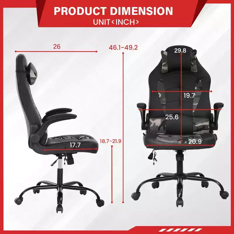 FDW Sedia da Gaming Sedia da Ufficio con Supporto Lombare in Pelle PU Sedie da Videogiochi per Adulti