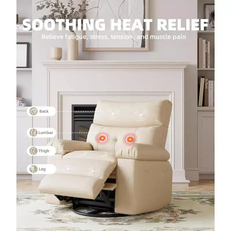 Poltrona Reclinabile Elettrica - Girevole a 360° con Funzione Riscaldamento e Massaggio, Grande Poltrona Reclinabile per Adulti in Pelle PU, Comoda Poltrona Relax con Imbottitura in Spugna 1.5X.