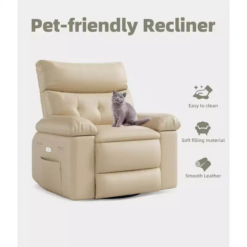 Poltrona Reclinabile Elettrica - Girevole a 360° con Funzione Riscaldamento e Massaggio, Grande Poltrona Reclinabile per Adulti in Pelle PU, Comoda Poltrona Relax con Imbottitura in Spugna 1.5X.