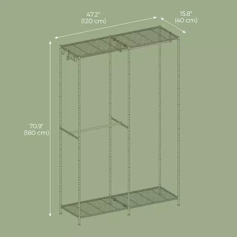 Appendiabiti in metallo resistente, armadio guardaroba autoportante, appendiabiti, appendiabiti da 40,1 x 119,9 x 180,1 cm, nero inchiostro