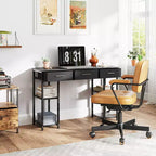 HOMCOM Scrivania Piccola 47, Scrivania per Computer con Cassetti in Tessuto, Scrivania da Ufficio con Scaffali Regolabili, Tavolo per Computer per Piccoli Spazi
