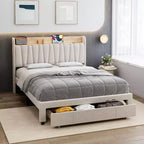 Struttura Letto Whizmax con 2 Cassetti Contenitore, Struttura Letto Imbottita con Testiera Contenitore, Base Materasso con Supporto a Doghe in Legno Massello