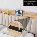 Struttura Letto Whizmax con 2 Cassetti Contenitore, Struttura Letto Imbottita con Testiera Contenitore, Base Materasso con Supporto a Doghe in Legno Massello