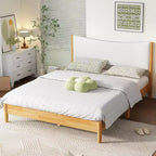 Letto matrimoniale Whisen in legno di gomma con testiera imbottita in Boucle - Naturale