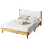 Letto matrimoniale Whisen in legno di gomma con testiera imbottita in Boucle - Naturale