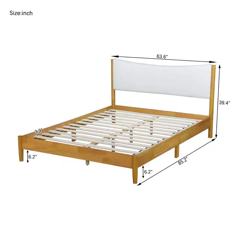 Letto matrimoniale Whisen in legno di gomma con testiera imbottita in Boucle - Naturale
