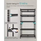 SONGMICS Scaffale a 5 Ripiani, Scaffalatura da Garage Resistente, Unità Scaffale Regolabile, Scaffale in Acciaio, 45 x 90 x 183 cm