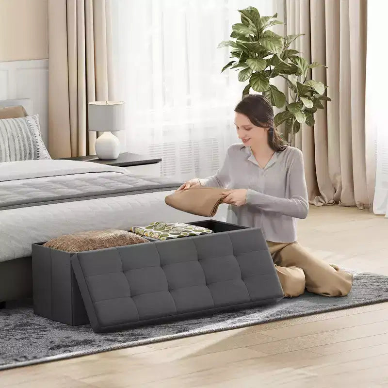 43 Pouf contenitore pieghevole, Pouf con contenitore, Panca da fondo letto, Baule contenitore, Sgabello poggiapiedi, Sedile imbottito