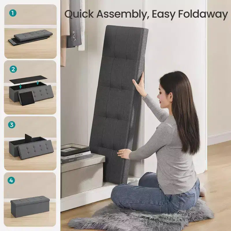 43 Pouf contenitore pieghevole, Pouf con contenitore, Panca da fondo letto, Baule contenitore, Sgabello poggiapiedi, Sedile imbottito
