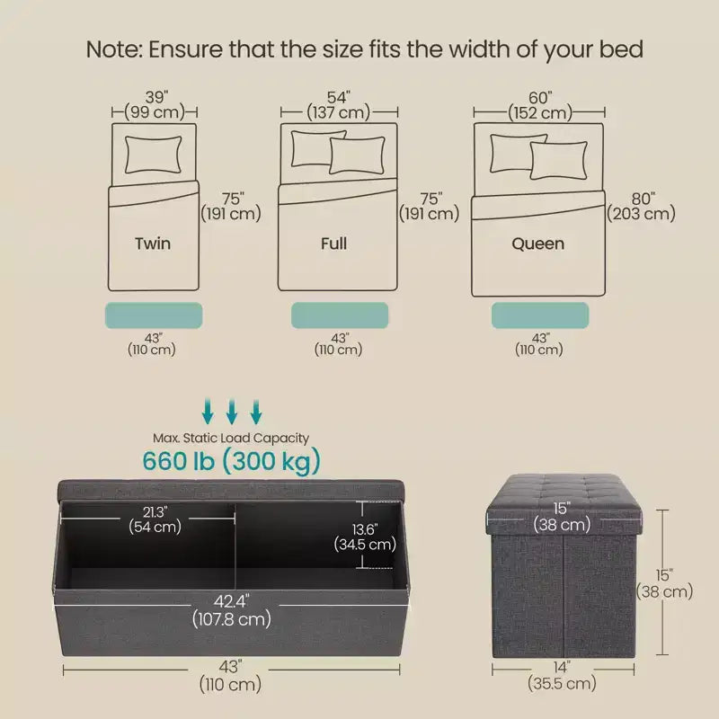 43 Pouf contenitore pieghevole, Pouf con contenitore, Panca da fondo letto, Baule contenitore, Sgabello poggiapiedi, Sedile imbottito