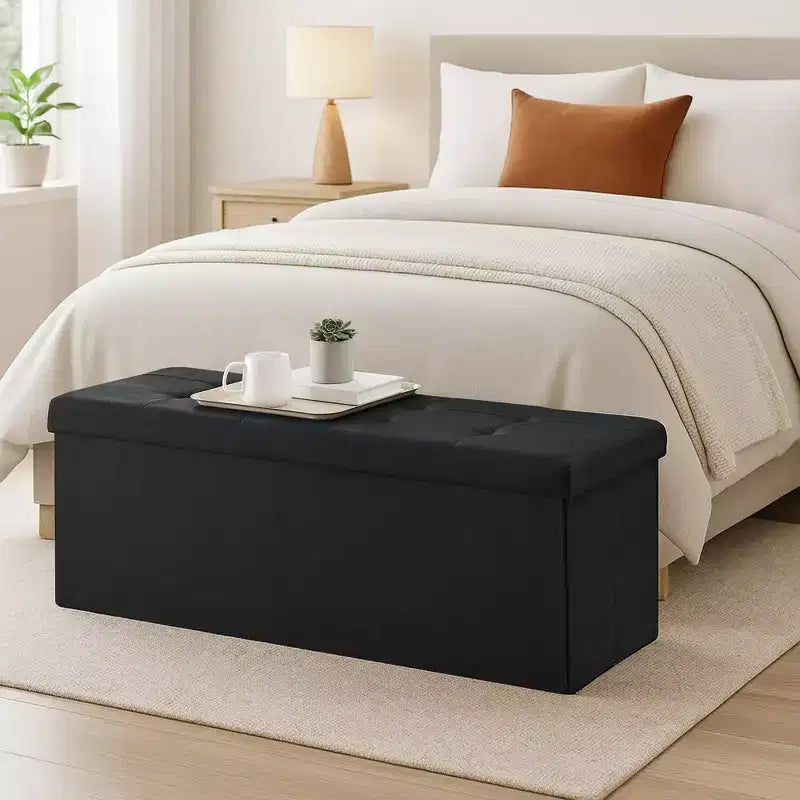 43 Pouf contenitore pieghevole, Pouf con contenitore, Panca da fondo letto, Baule contenitore, Sgabello poggiapiedi, Sedile imbottito