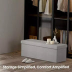 43 Pouf contenitore pieghevole, Pouf con contenitore, Panca da fondo letto, Baule contenitore, Sgabello poggiapiedi, Sedile imbottito