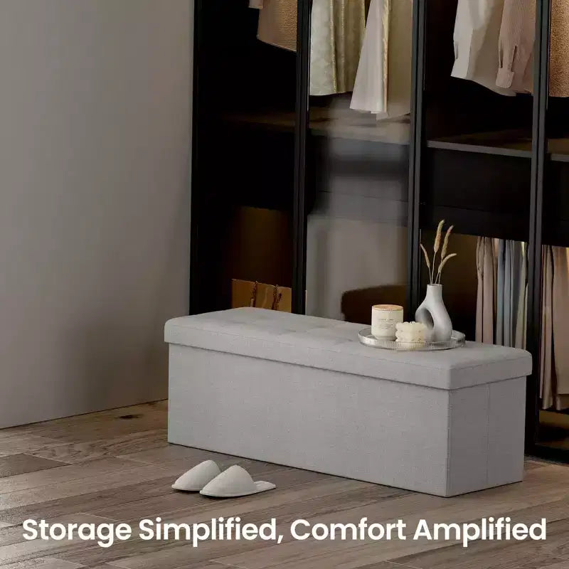 43 Pouf contenitore pieghevole, Pouf con contenitore, Panca da fondo letto, Baule contenitore, Sgabello poggiapiedi, Sedile imbottito