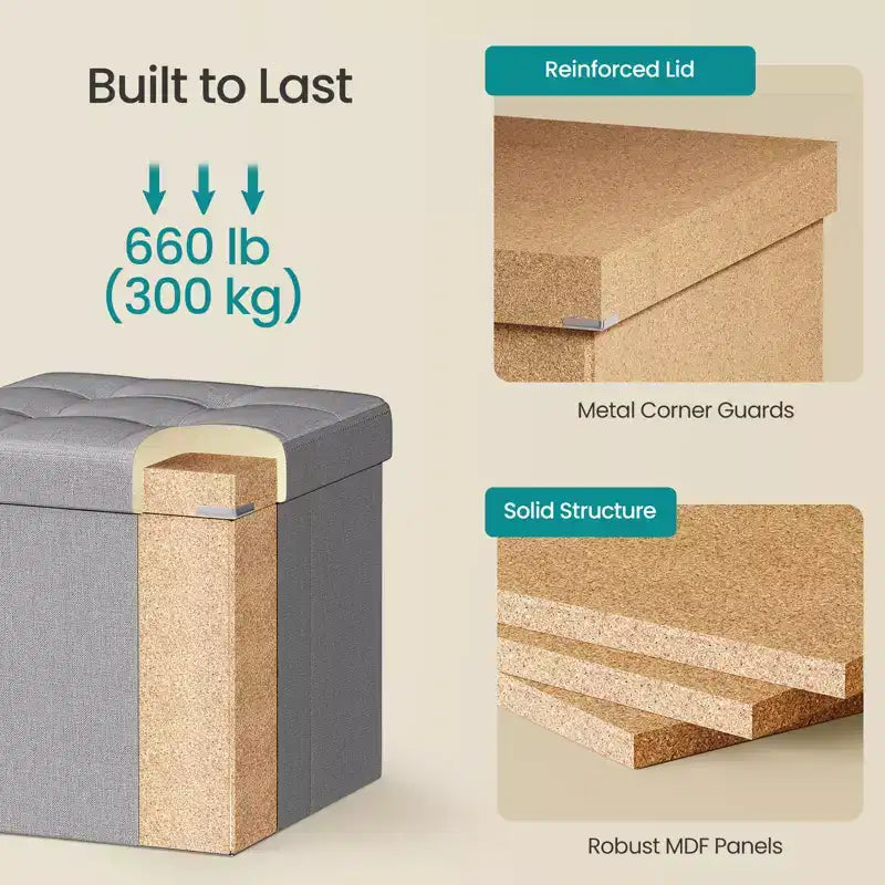 43 Pouf contenitore pieghevole, Pouf con contenitore, Panca da fondo letto, Baule contenitore, Sgabello poggiapiedi, Sedile imbottito