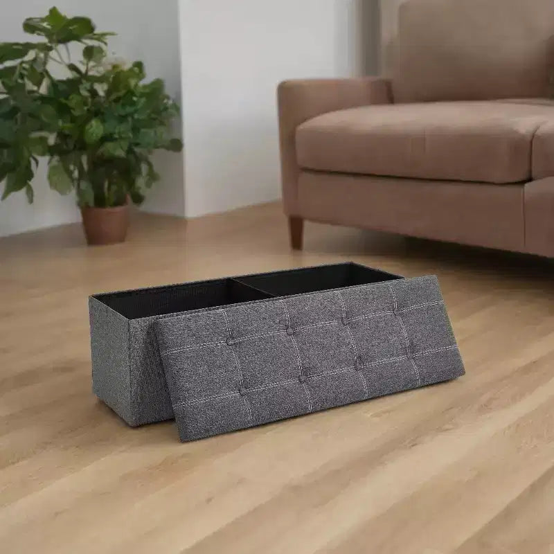 43 Pouf contenitore pieghevole, Pouf con contenitore, Panca da fondo letto, Baule contenitore, Sgabello poggiapiedi, Sedile imbottito
