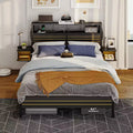 Bestier Bed Frame with Storage Headboard, Metal Platform Bed with Power Outlet & Beside Shelves, Mattress Foundation with Steel Slat Support