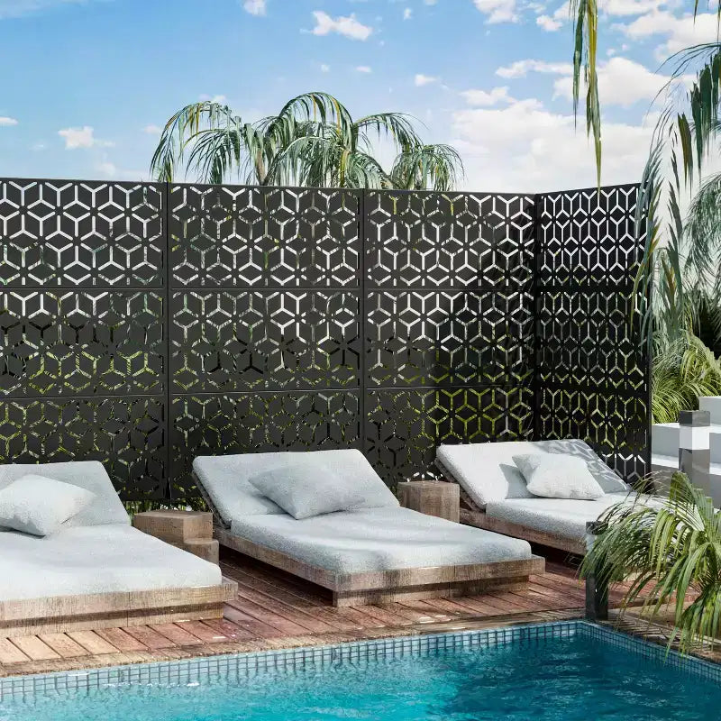 Bob Hexagonal Diamond Black Galvanized Steel Screen 183x120x40cm