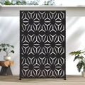 Star shaped black galvanized sheet screen 71.37x46.8inch independent outdoor indoor privacy screen, balcony terrace garden decoration privacy screen